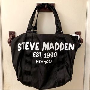 Steve Madden bsteviee E/W Nylon Logo Tote (NWT) - Black with White Font